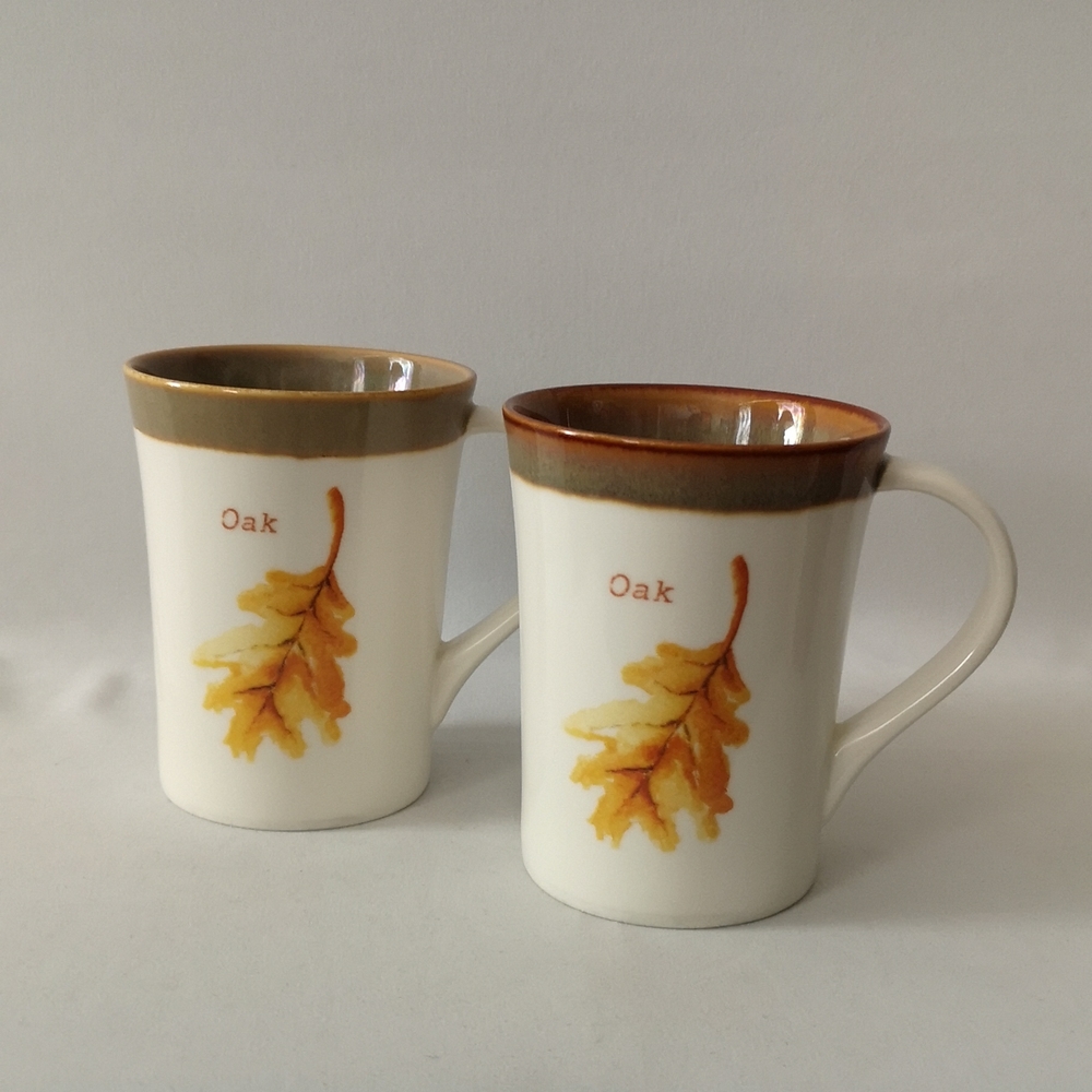 Starbucks Set of Two Retired Oak Leaf Design Coffee / Tea Mugs, 13oz, 2007